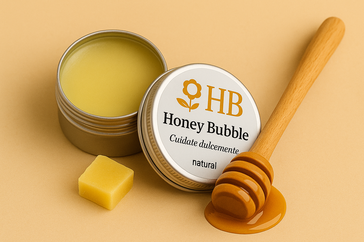 Bálsamo natural multiusos abierto mostrando su textura