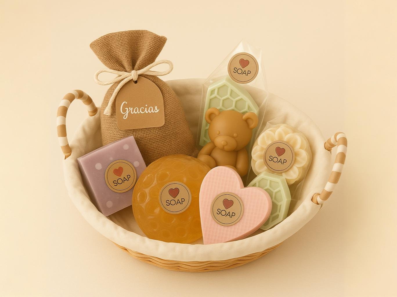 Pack de regalo artesanal con jabones y osito