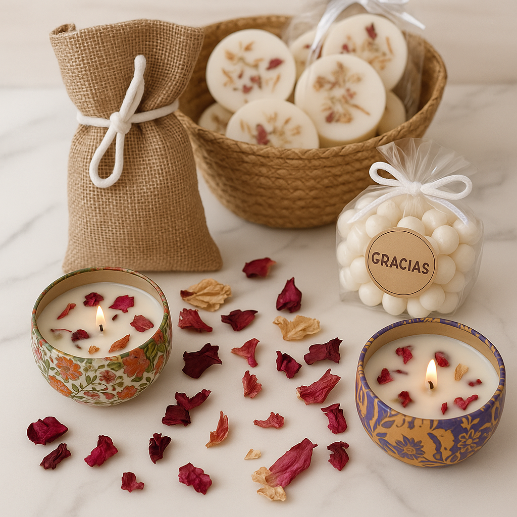 Velas de soja con flores y decoración
